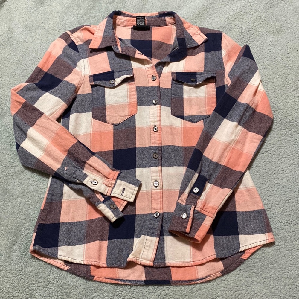 Pink, White & Navy Plaid Shirt